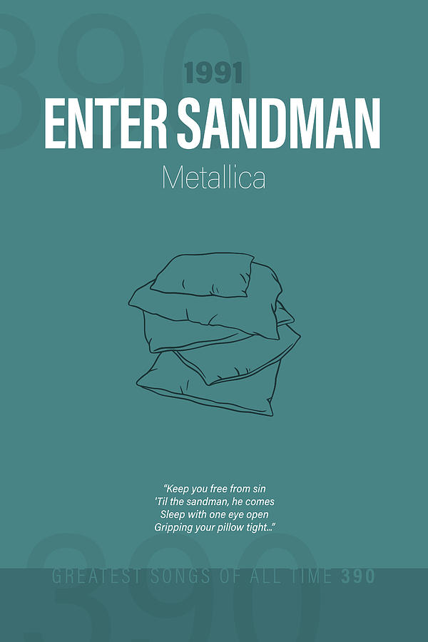 Metallica Mixed Media - Enter Sandman Metallica Minimalist Song Lyrics Greatest Hits of All Time 390 by Design Turnpike