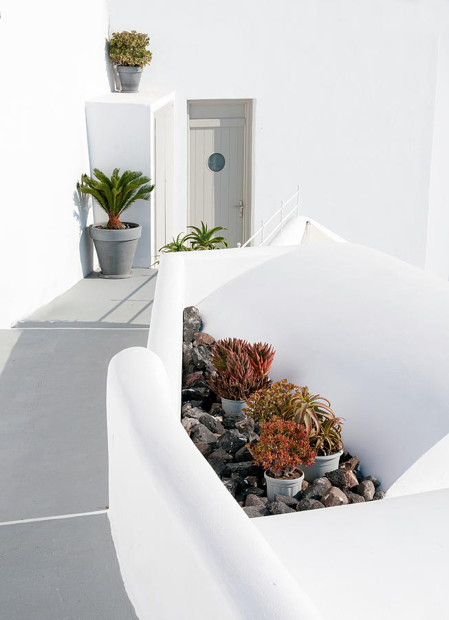 Entrance of a white beautiful house. Santorini island Cyclades,  Photograph by Michalakis Ppalis