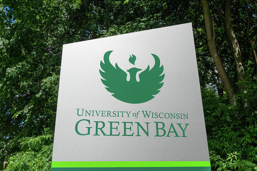 Sign Photograph - Entrance Sign to the University of Wisconsin-Green Bay by Ken Wolter