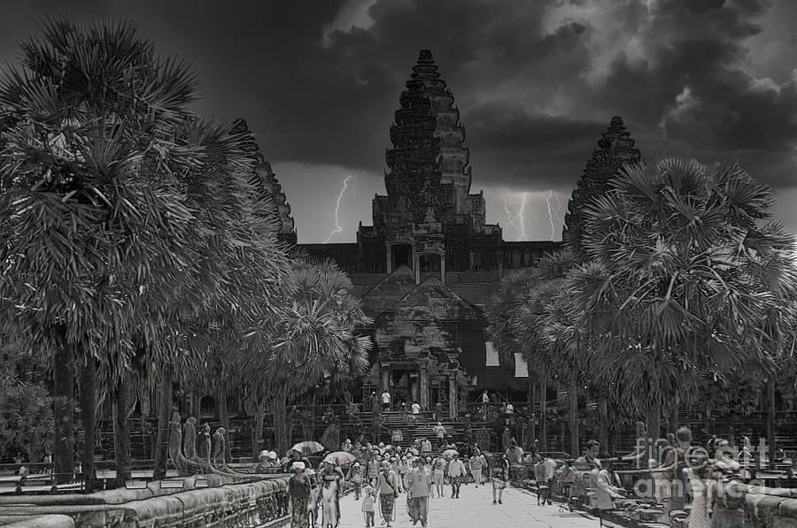 Entrance to Angkor Wat Cambodia BW Photograph by Chuck Kuhn