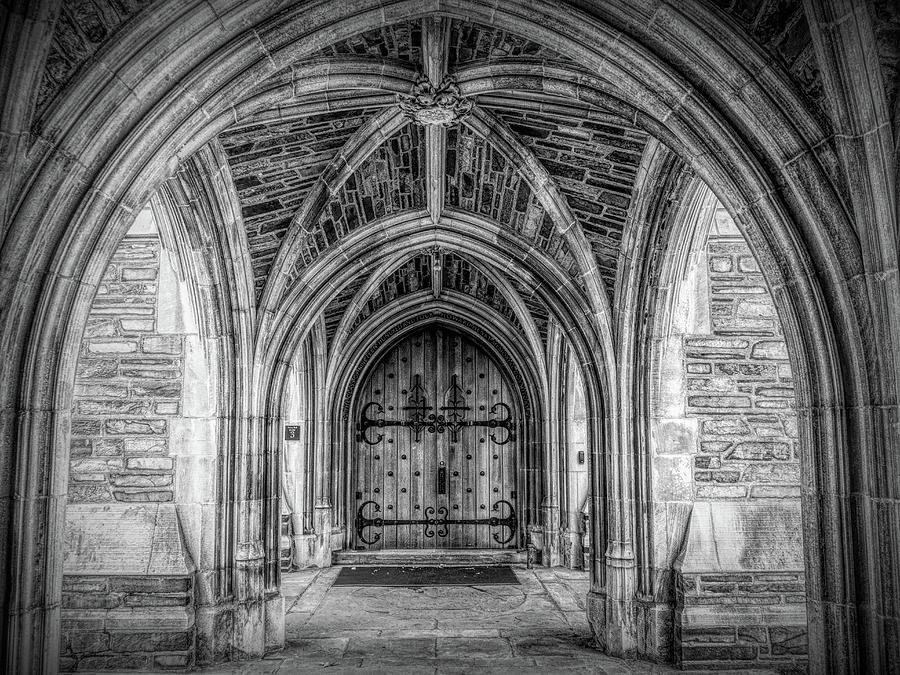 Entrance To Henry Hall at Princeton University BW Photograph by Kristia Adams