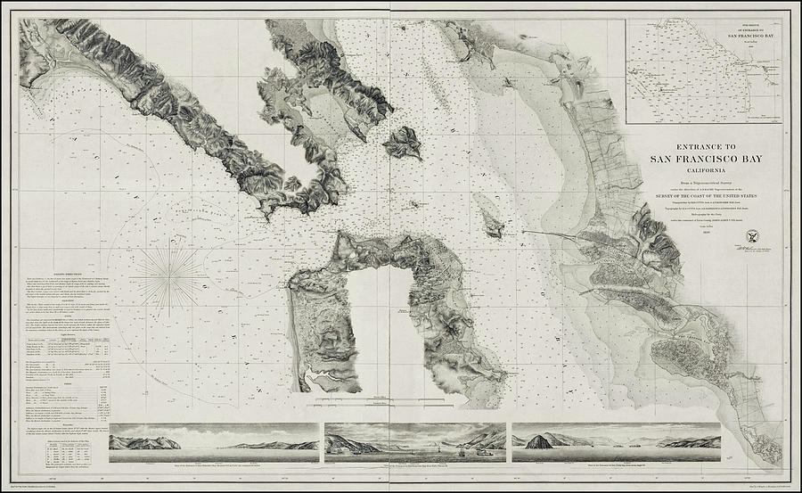 California Map Photograph - Entrance to San Francisco Bay Vintage Map 1859 by Carol Japp