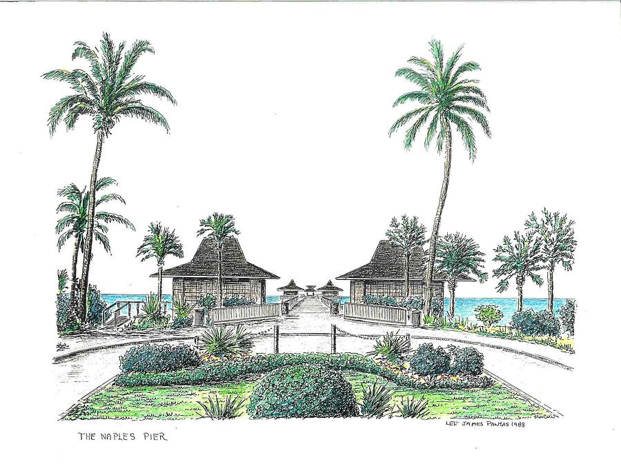 Naples Drawing - Entrance to The Naples Pier by Lee Pantas Naples Drawing - Entrance to The Naples Pier by Lee Pantas