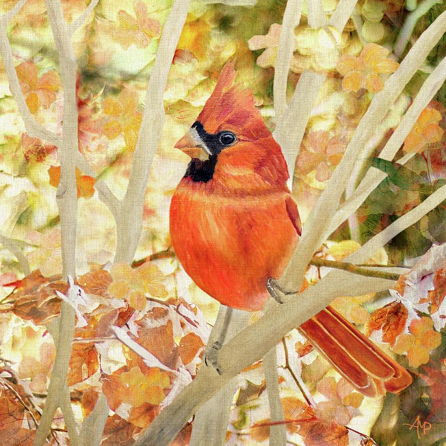 Cardinal Painting - Entwined In Leaves by Angeles M Pomata