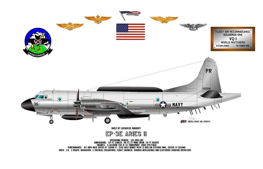 EP-3E Aries II Surveillance Aircraft Profile Data Print Digital Art by George Bieda