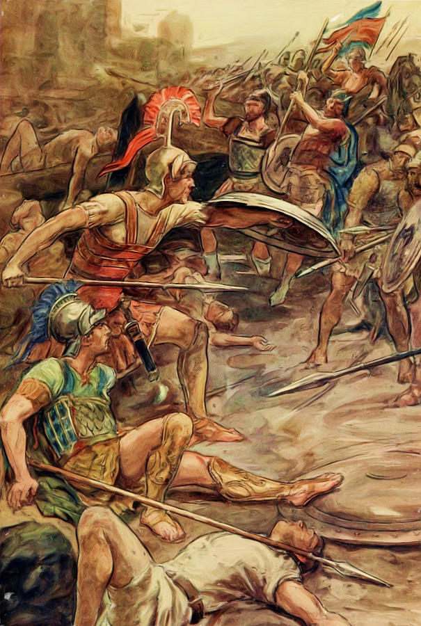 Epaminondas Defending Pelopidas at the Battle of Mantinea Painting by William Rainey