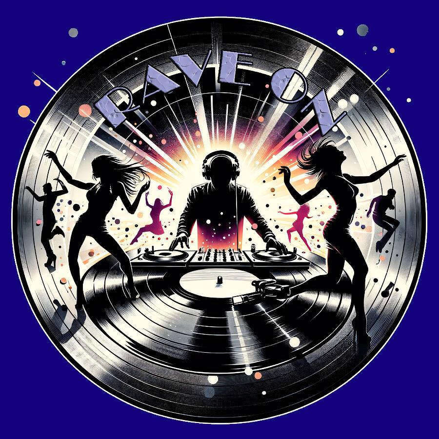 Music Digital Art - Epic DJ and Dancers Cosmic Vinyl Rave Explosion by Dennis Cole