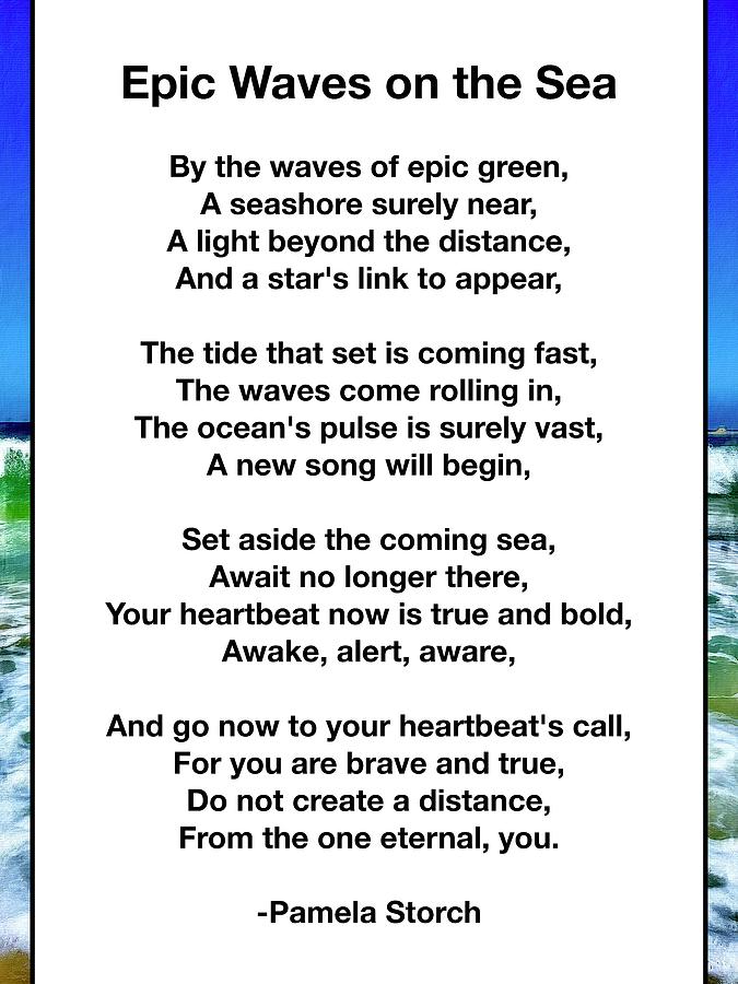 Beach Digital Art - Epic Waves on the Sea Poem by Pamela Storch