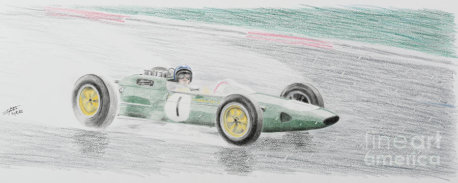 Epic win Jim Clark 63 Spa Drawing by Lorenzo Benetton