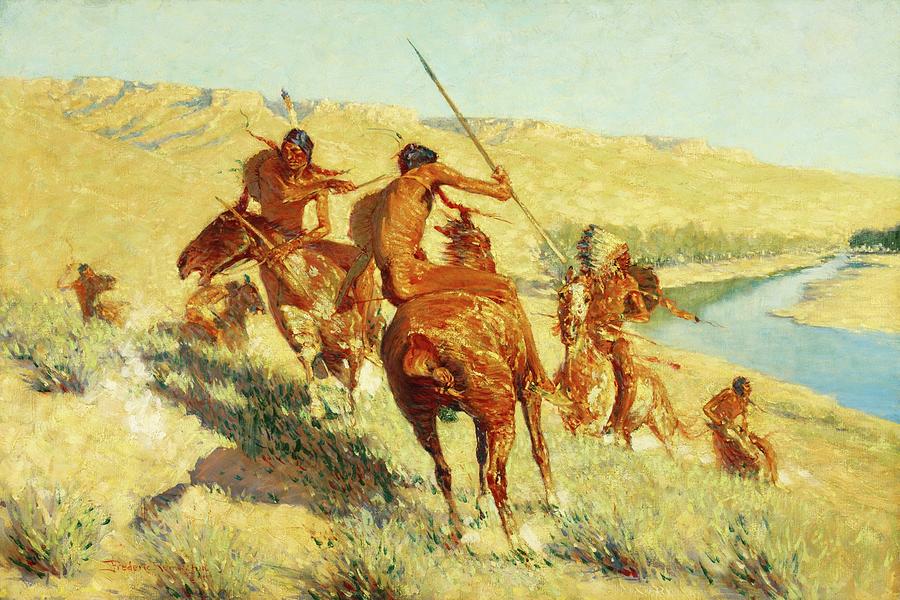 Episode of the Buffalo Gun by Frederic Remington 1909 Painting by Movie Poster Prints