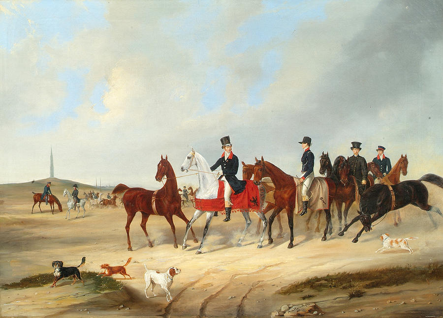 Equestrian cavalcade with dogs Painting by August von Rentzell