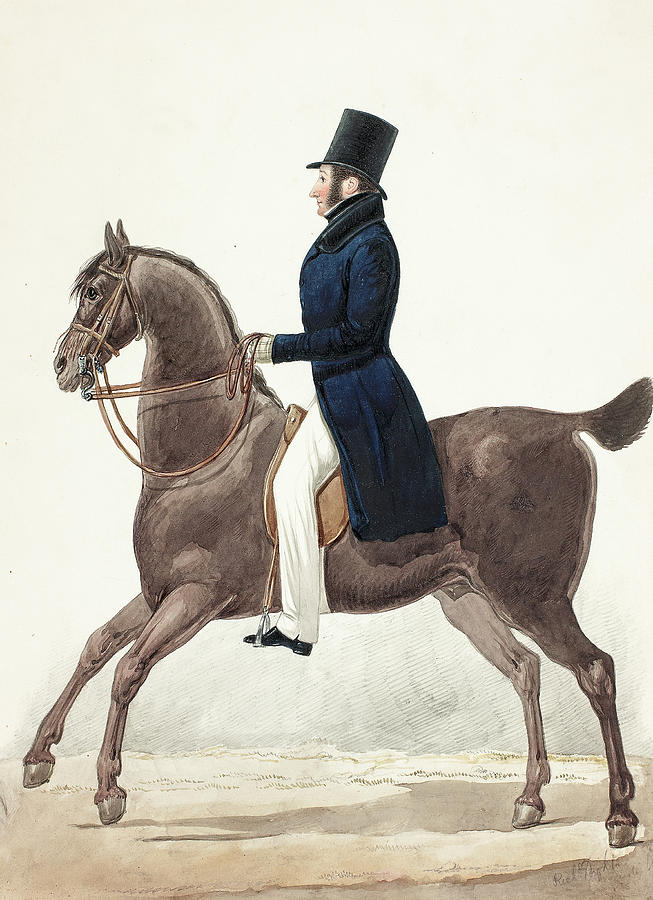 Equestrian Portrait of Man in Profile Drawing by Richard Dighton