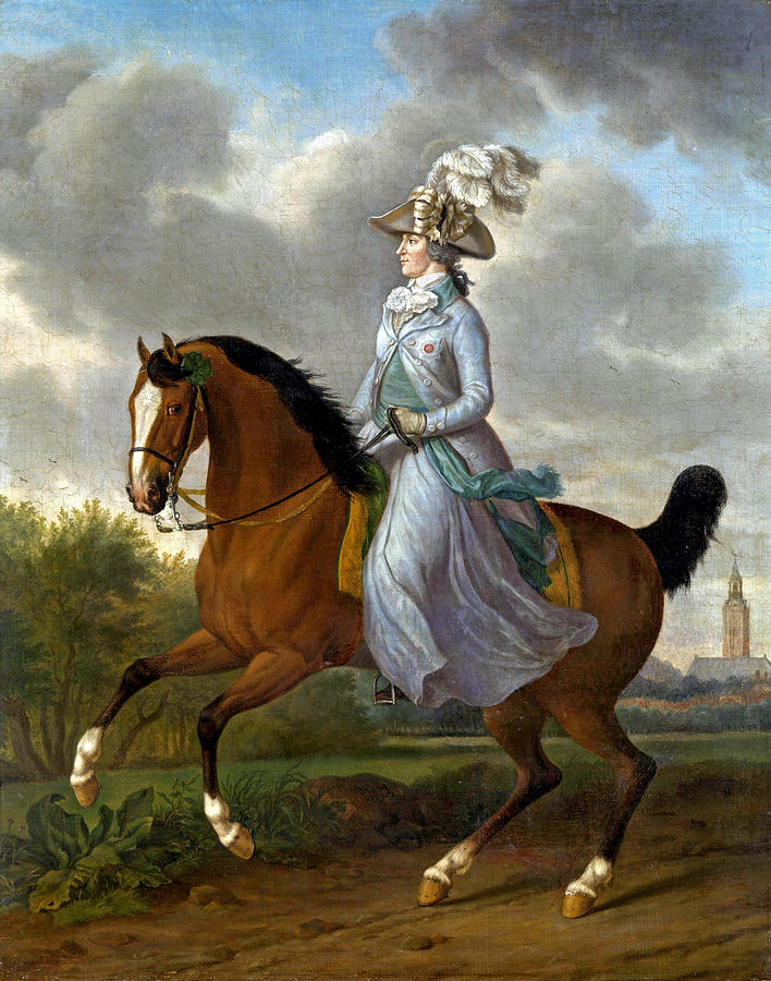 Equestrian Portrait of Wilhelmina of Prussia, Consort of Prince William V Painting by Tethart Philipp Christian Haag