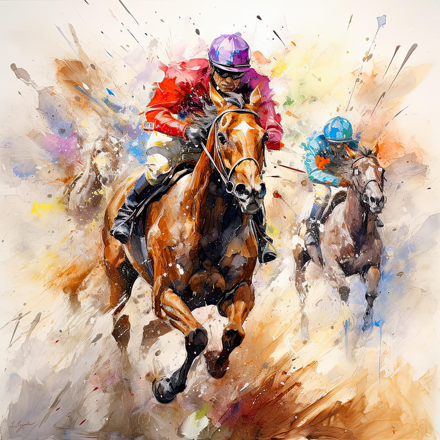 Equine Explosion - Horse Racers Art Painting by Lourry Legarde