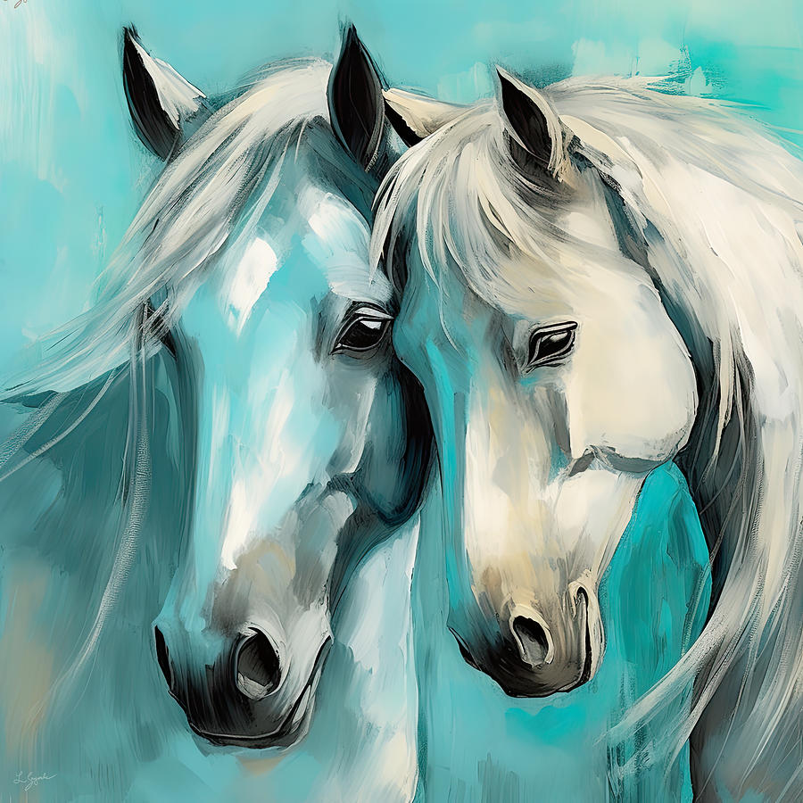 Equine Love - White Horses Art Painting