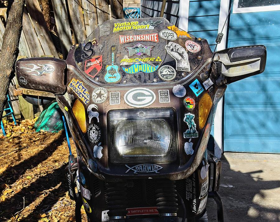 Motorbike front with stickers Photograph by Steven Ralser