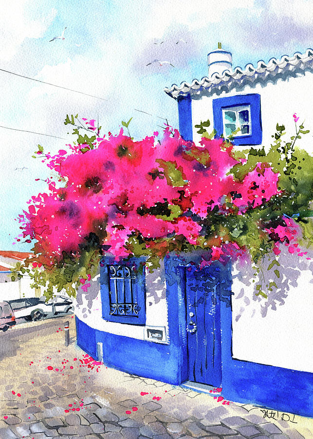 Ericeira House With Bougainvillea Painting by Dora Hathazi Mendes