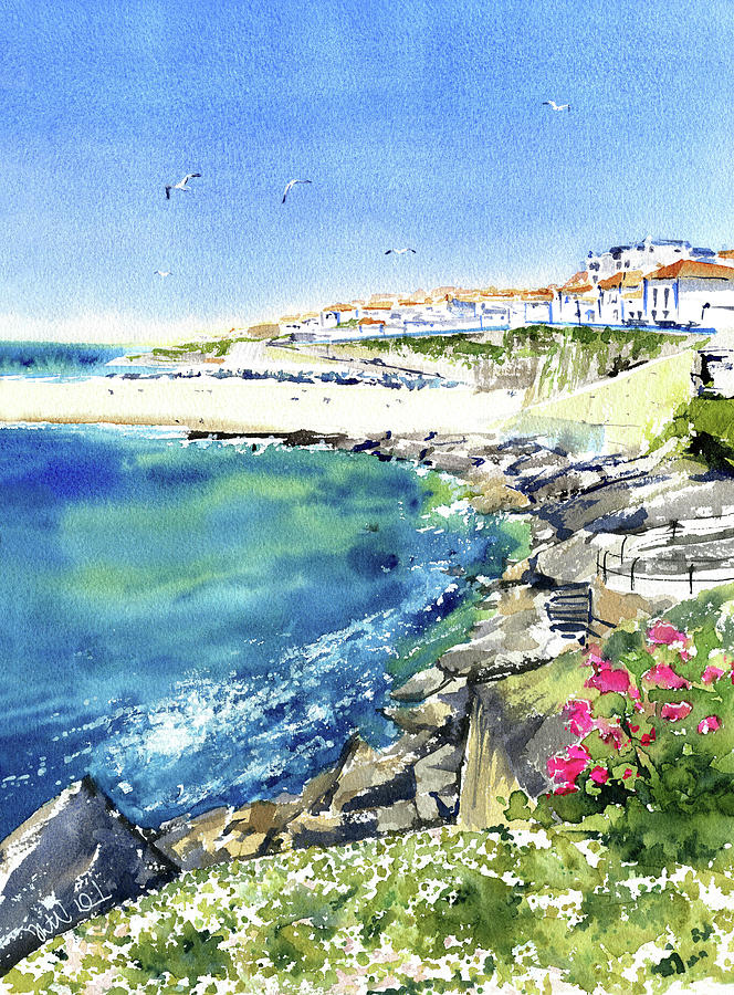 Ericeira Ocean View Portugal Artwork Painting by Dora Hathazi Mendes