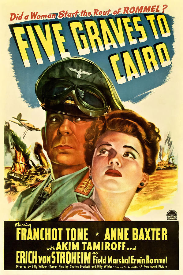ERICH VON STROHEIM and ANNE BAXTER in FIVE GRAVES TO CAIRO -1943-, directed by BILLY WILDER. Photograph by Album