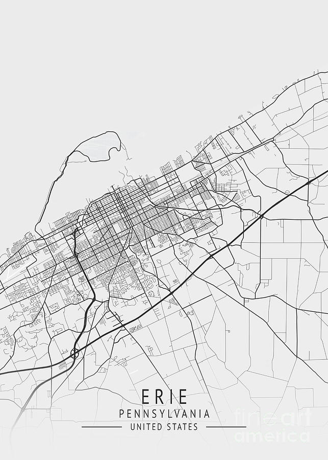 Erie - Pennsylvania US Gray City Map Digital Art by Tien Stencil - Pixels