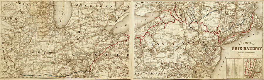 Transportation Drawing - Erie Railway 1869 by Vintage Maps
