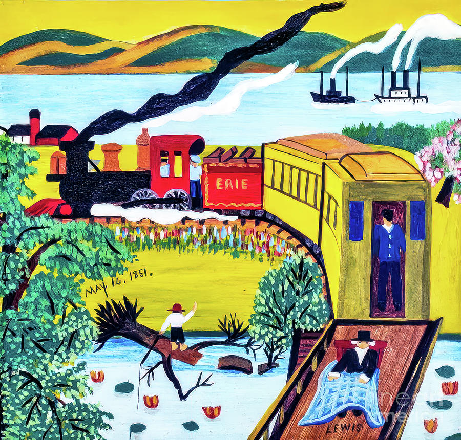 Erie Train by Maud Lewis 1949 Painting by Maud Lewis