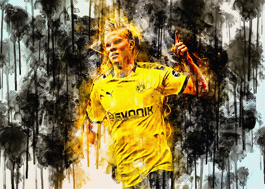 Erling Haaland Joy Borussia Dortmund FC Norwegian Footballers Painting ...