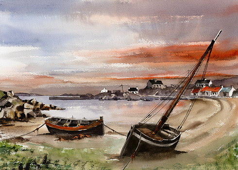 Erlock Sunset, Roundstone. Painting by Val Byrne