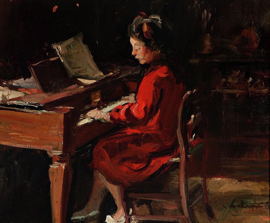 Ernest Santasusagna I Santacreu  Mujer Al Piano By Padre Martini Painting