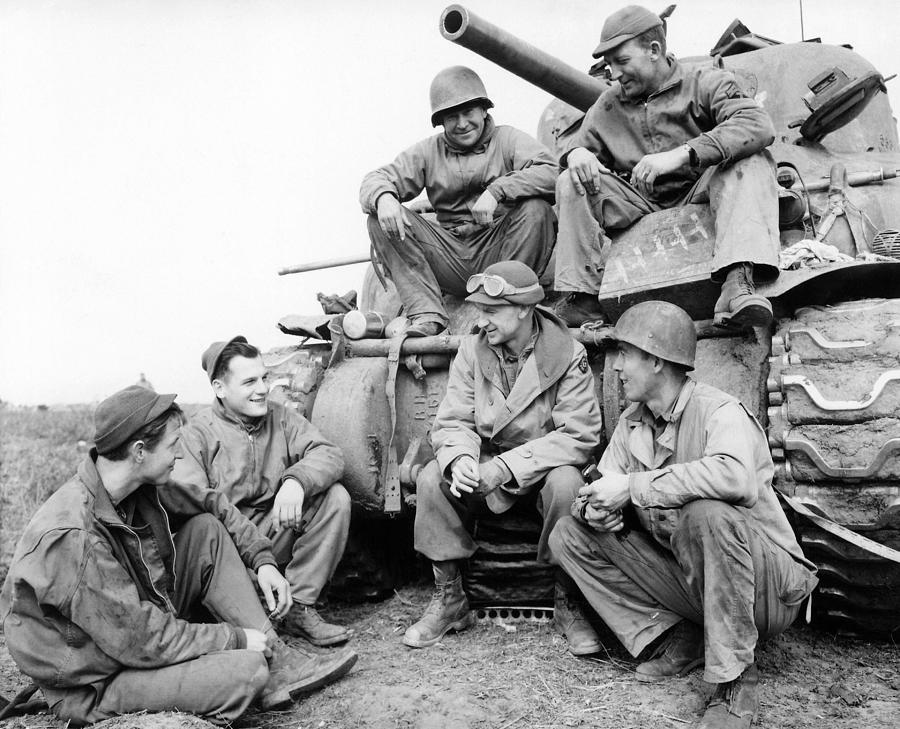 Ernie Pyle Speaking With A Tank Crew - WW2 Anzio - 1944 Photograph by War Is Hell Store