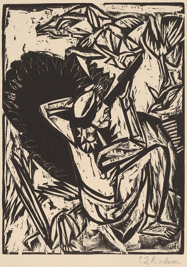 Nature Painting - Ernst Ludwig Kirchner, The Gull Hunter, 1913, woodcut printed by MotionAge Designs