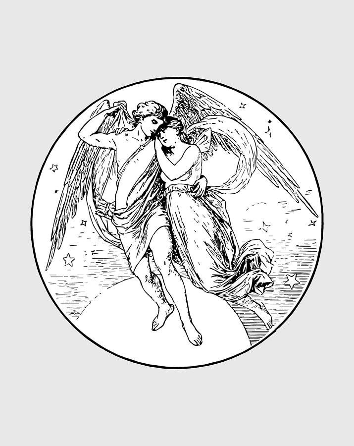 Eros and Psyche. Line illustration. Digital Art by Tom Hill