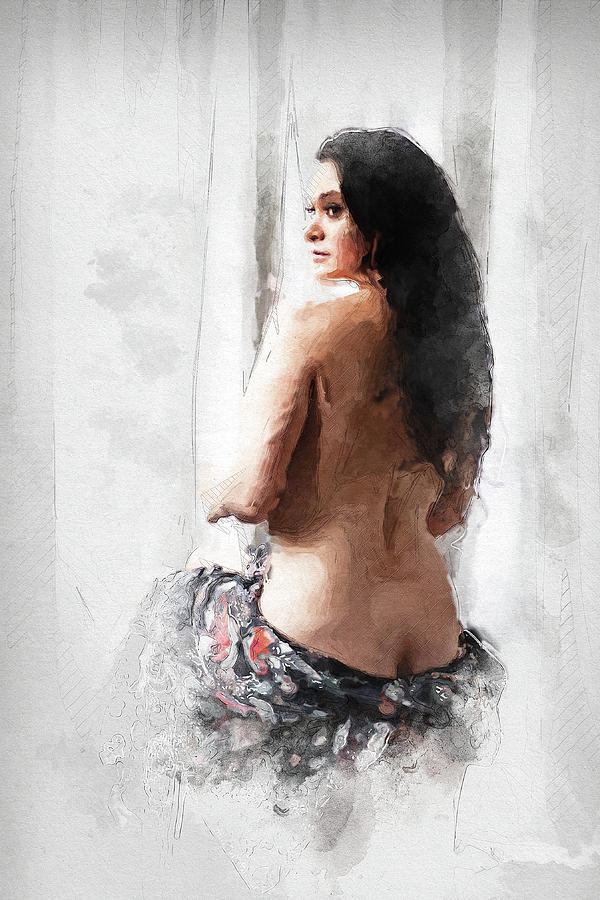 Erotic Back Watercolor Mixed Media by Ed Taylor