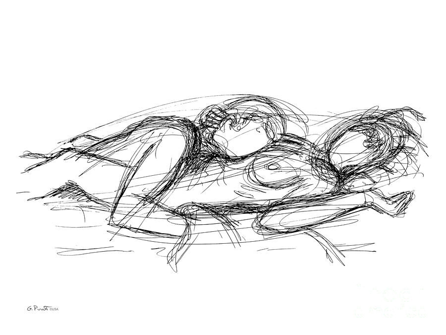 Black And White Drawing - Erotic Couple Sketches 7 by Gordon Punt