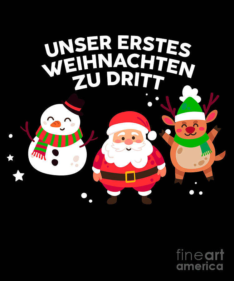 Erstes Weihnachten Zu Dritt Santa Snowman Reindeer Xmas Gift Digital