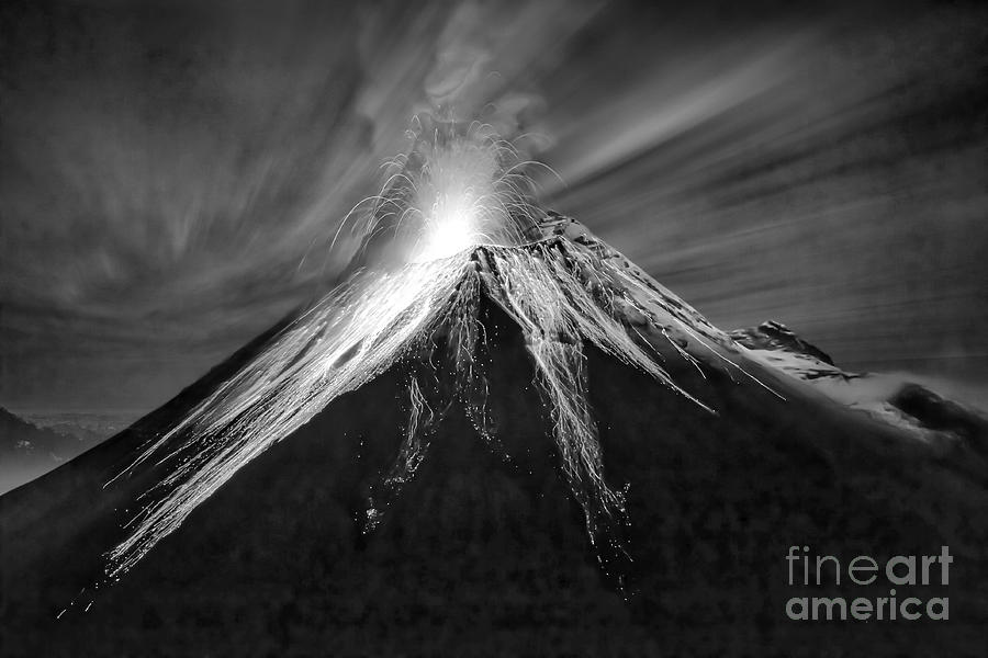 Erupting Volcano - black and white Photograph by Stefano Senise