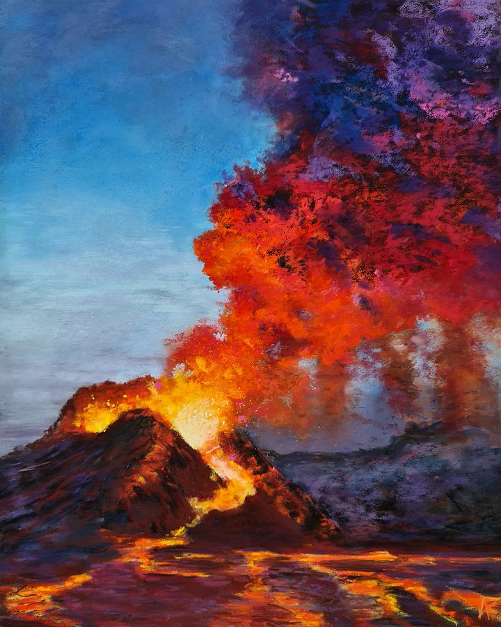 Eruption of Fagradalsfjall Volcano Pastel by A Burrows - Pixels