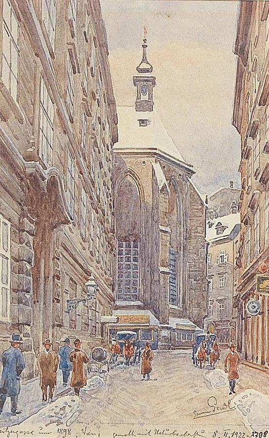 Erwin Pendl - Pixels Church 1945 Kirche Painting Seitzergasse, choir am Arpina towards Shop the Vienna the Hof View by 1875 of