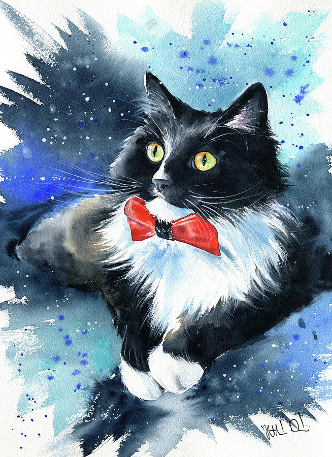 Erwin The Fancy Tuxie Painting by Dora Hathazi Mendes