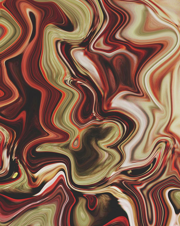 Eryk - Contemporary Abstract - Fluid Painting - Marbling Art - Bran Red Digital Art