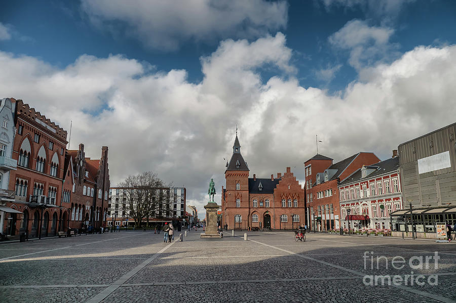 Esbjerg City Center Main Square With King Christian Ix Statue. D Photograph