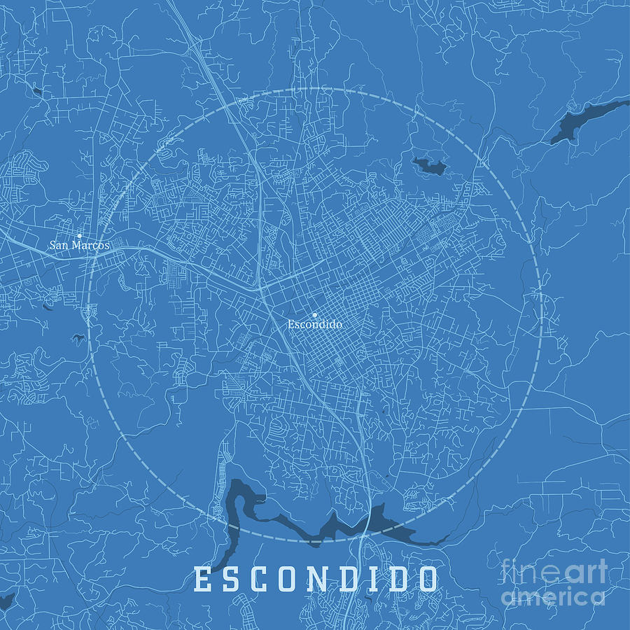 Escondido CA City Vector Road Map Blue Text Digital Art by Frank Ramspott