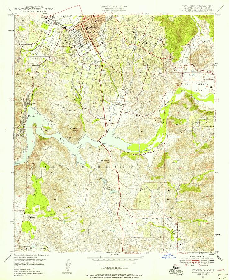 Escondido CA from 1948 Vintage Map High Quality Mixed Media by Vintage ...