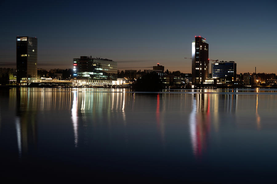 Finland Photograph - Espoo nightly cityscape by Marko Hannula Finland Photograph - Espoo nightly cityscape by Marko Hannula