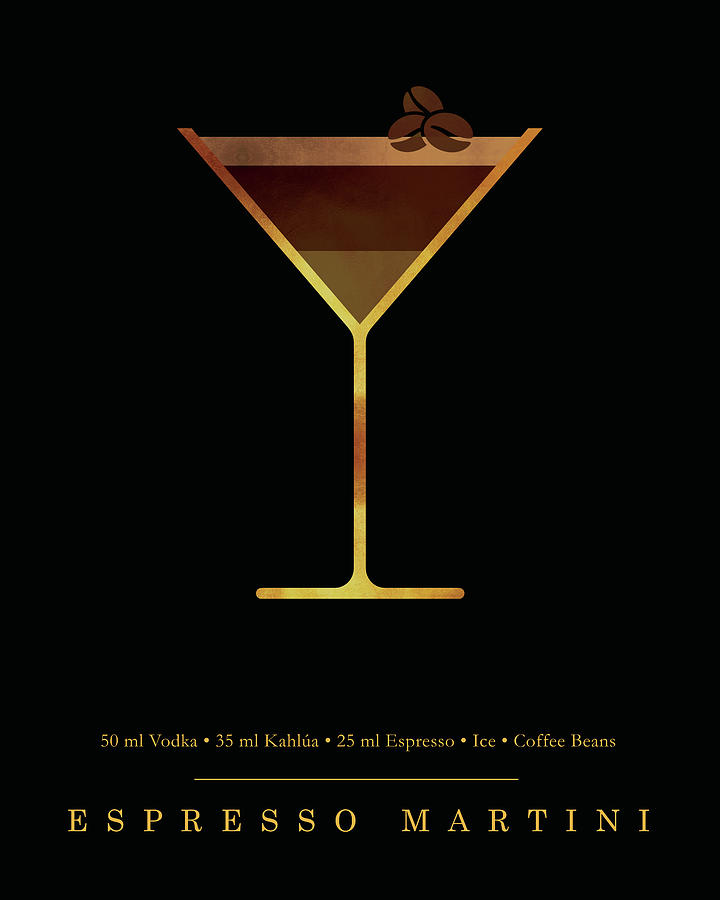 Espresso Martini Cocktail - Classic Cocktail Print - Black and Gold - Modern, Minimal Lounge Art  Digital Art by Studio Grafiikka