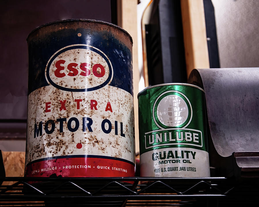 Esso And Unilube Oil Cans Photograph