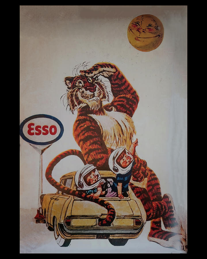 Man Cave Sign Photograph - ESSO Station wagon and tiger sign by Flees Photos