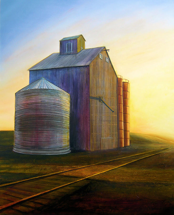 Silos Painting - Estes Road Twilight by Leonard Heid Silos Painting - Estes Road Twilight by Leonard Heid