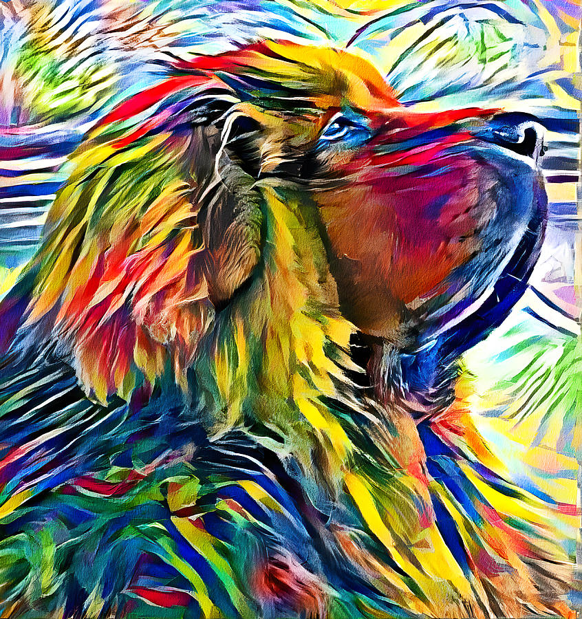 Tibetan Mastiff dog sitting profile - high contrast colorful painting Digital Art by Nicko Prints