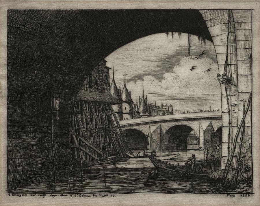 Etchings of Paris An Arch of the Notre Dame Bridge 1853 Charles Meryon Painting by MotionAge Designs